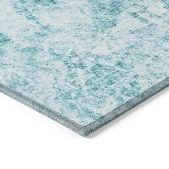 Teal Round Abstract Washable Non Skid Indoor Outdoor Area Rug Photo 7