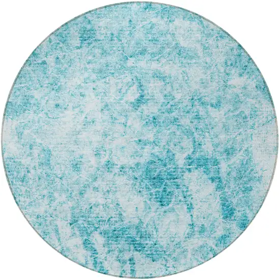 Teal Round Abstract Washable Non Skid Indoor Outdoor Area Rug Photo 4