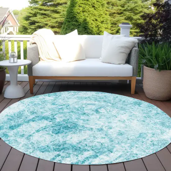 Teal Round Abstract Washable Non Skid Indoor Outdoor Area Rug Photo 8