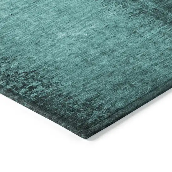 Teal Round Abstract Washable Non Skid Indoor Outdoor Area Rug Photo 7