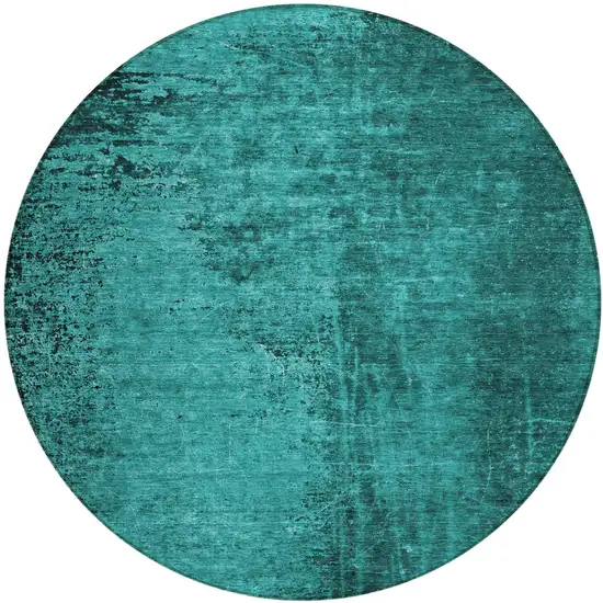 Teal Round Abstract Washable Non Skid Indoor Outdoor Area Rug Photo 2