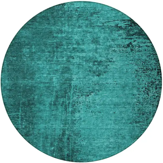 Teal Round Abstract Washable Non Skid Indoor Outdoor Area Rug Photo 5