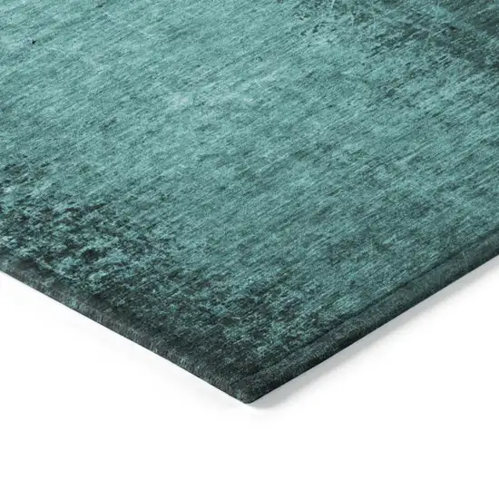 8' Round Teal Round Abstract Washable Non Skid Indoor Outdoor Area Rug Photo 7