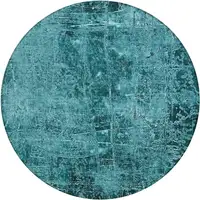 Photo of 8' Round Teal Round Abstract Washable Non Skid Indoor Outdoor Area Rug