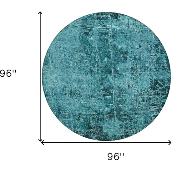 8' Round Teal Round Abstract Washable Non Skid Indoor Outdoor Area Rug Photo 3