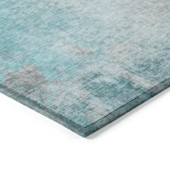 Teal Round Abstract Washable Non Skid Indoor Outdoor Area Rug Photo 7