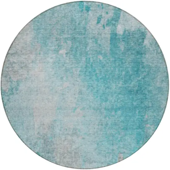 8' Round Teal Round Abstract Washable Non Skid Indoor Outdoor Area Rug Photo 4