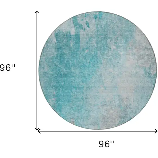 Teal Round Abstract Washable Non Skid Indoor Outdoor Area Rug Photo 3