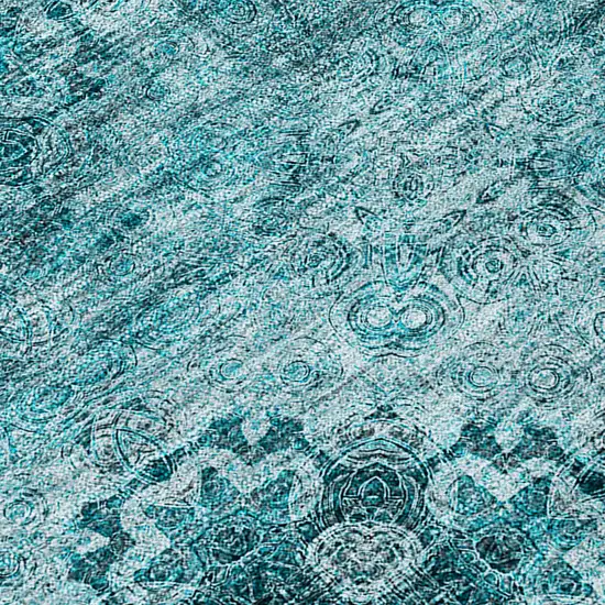 Teal Round Floral Medallion Washable Non Skid Indoor Outdoor Area Rug Photo 8