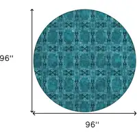 Photo of 8' Round Teal Round Floral Medallion Washable Non Skid Indoor Outdoor Area Rug