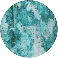 Photo of 8' Round Teal Round Floral Washable Non Skid Indoor Outdoor Area Rug