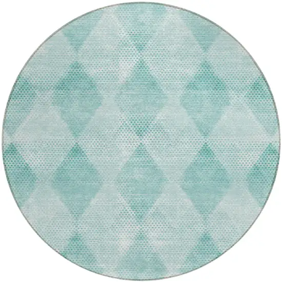 8' Round Teal Round Geometric Washable Non Skid Indoor Outdoor Area Rug Photo 2