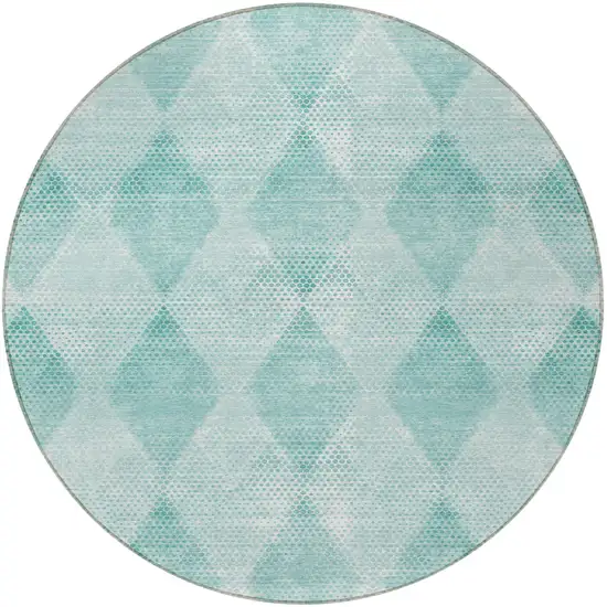 8' Round Teal Round Geometric Washable Non Skid Indoor Outdoor Area Rug Photo 5