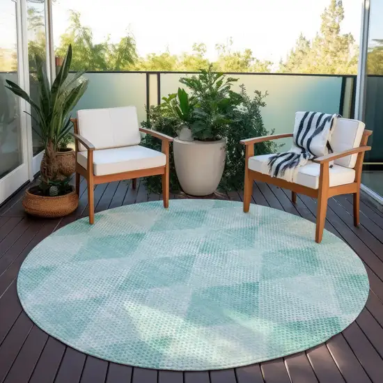 Teal Round Geometric Washable Non Skid Indoor Outdoor Area Rug Photo 8