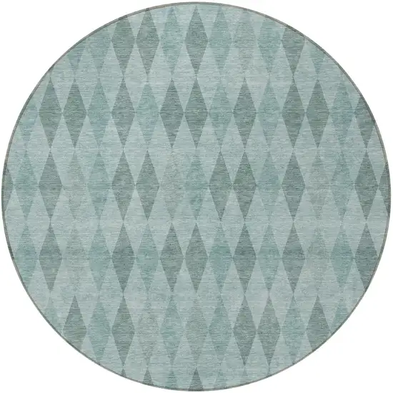 Teal Round Geometric Washable Non Skid Indoor Outdoor Area Rug Photo 4