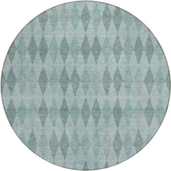 8' Round Teal Round Geometric Washable Non Skid Indoor Outdoor Area Rug Photo 2