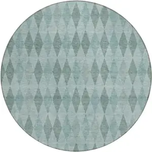 Photo of 8' Round Teal Round Geometric Washable Non Skid Indoor Outdoor Area Rug