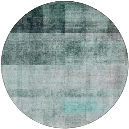 8' Round Teal Round Ombre Washable Non Skid Indoor Outdoor Area Rug Photo 2