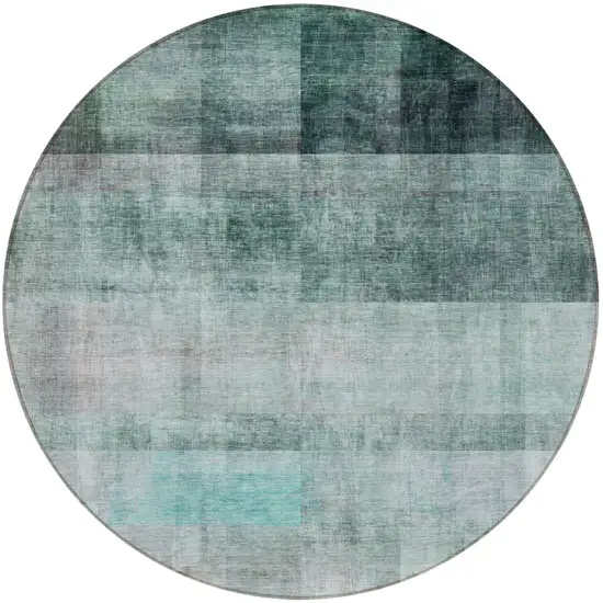 Teal Round Ombre Washable Non Skid Indoor Outdoor Area Rug Photo 5