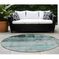 Photo of 8' Round Teal Round Ombre Washable Non Skid Indoor Outdoor Area Rug