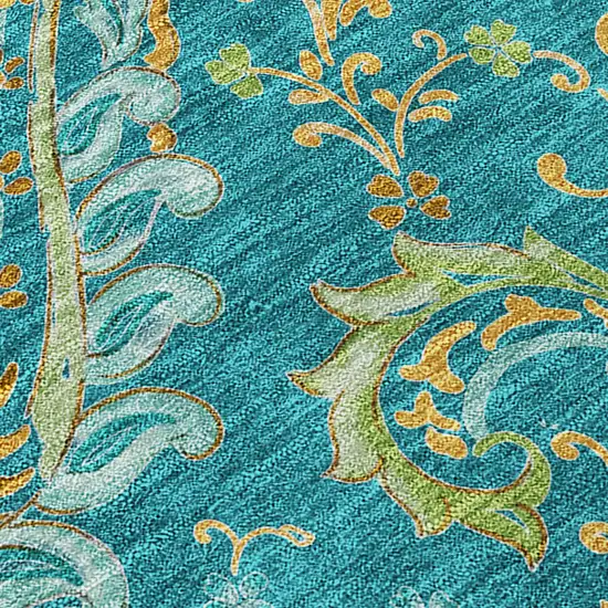 8' Round Teal Round Paisley Washable Non Skid Indoor Outdoor Area Rug Photo 8