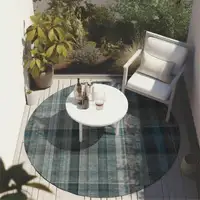 Photo of 8' Round Teal Round Plaid Washable Non Skid Indoor Outdoor Area Rug