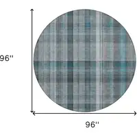 Photo of 8' Round Teal Round Plaid Washable Non Skid Indoor Outdoor Area Rug