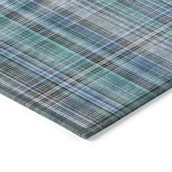 8' Round Teal Round Plaid Washable Non Skid Indoor Outdoor Area Rug Photo 5