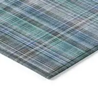 Photo of 8' Round Teal Round Plaid Washable Non Skid Indoor Outdoor Area Rug