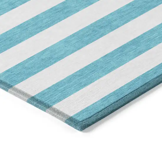 Teal and White Round Striped Washable Indoor Outdoor Area Rug Photo 5