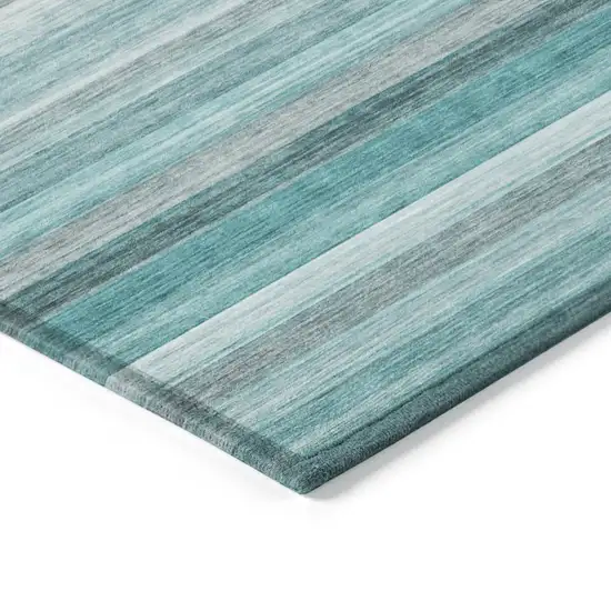 8' Round Teal Round Striped Washable Non Skid Indoor Outdoor Area Rug Photo 7