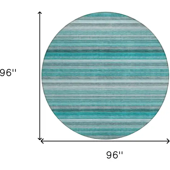 Teal Round Striped Washable Non Skid Indoor Outdoor Area Rug Photo 3