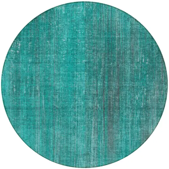 Teal Round Striped Washable Non Skid Indoor Outdoor Area Rug Photo 5