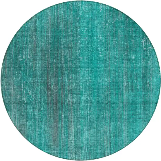 8' Round Teal Round Striped Washable Non Skid Indoor Outdoor Area Rug Photo 2