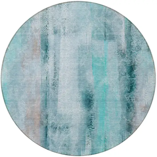 8' Round Teal Round Washable Non Skid Indoor Outdoor Area Rug Photo 4