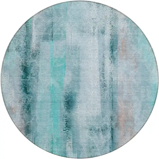 8' Round Teal Round Washable Non Skid Indoor Outdoor Area Rug Photo 2