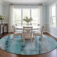 Photo of 8' Round Teal Round Washable Non Skid Indoor Outdoor Area Rug