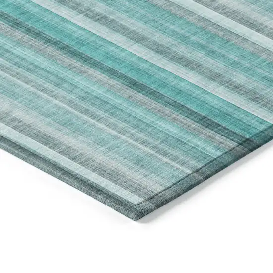 8' Round Teal and Gray Round Striped Washable Non Skid Indoor Outdoor Area Rug Photo 7