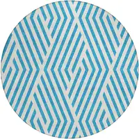 Photo of 8' Round Teal and White Round Geometric Washable Non Skid Indoor Outdoor Area Rug