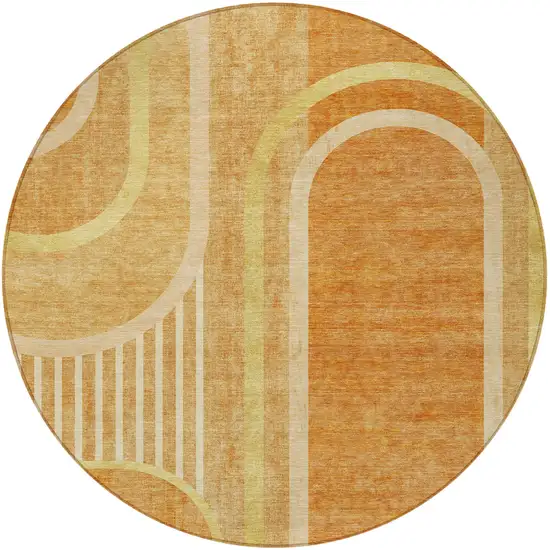 8' Round Terra Cotta Round Abstract Washable Non Skid Indoor Outdoor Area Rug Photo 2