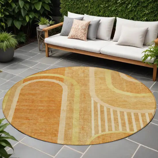 Terra Cotta Round Abstract Washable Indoor Outdoor Area Rug Photo 1