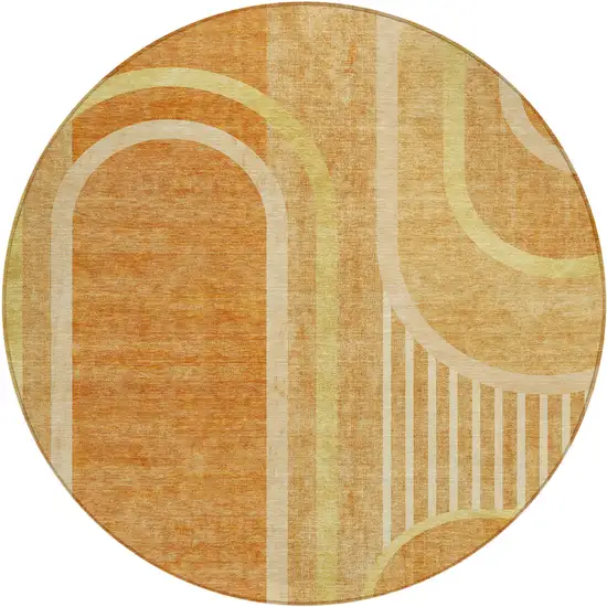 8' Round Terra Cotta Round Abstract Washable Non Skid Indoor Outdoor Area Rug Photo 1