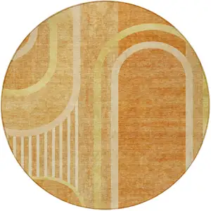 Photo of 8' Round Terra Cotta Round Abstract Washable Non Skid Indoor Outdoor Area Rug