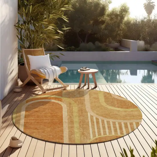 8' Round Terra Cotta Round Abstract Washable Non Skid Indoor Outdoor Area Rug Photo 6