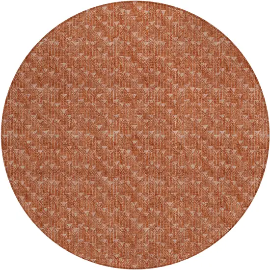 8' Round Terra Cotta Round Geometric Washable Non Skid Indoor Outdoor Area Rug Photo 2