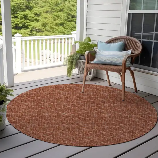 Terra Cotta Round Geometric Washable Non Skid Indoor Outdoor Area Rug Photo 9