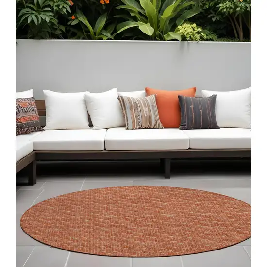 8' Round Terra Cotta Round Geometric Washable Non Skid Indoor Outdoor Area Rug Photo 1