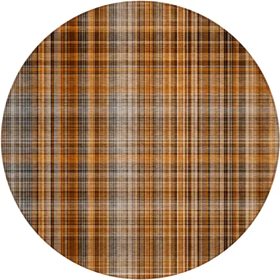 8' Round Terra Cotta Round Plaid Washable Non Skid Indoor Outdoor Area Rug Photo 2