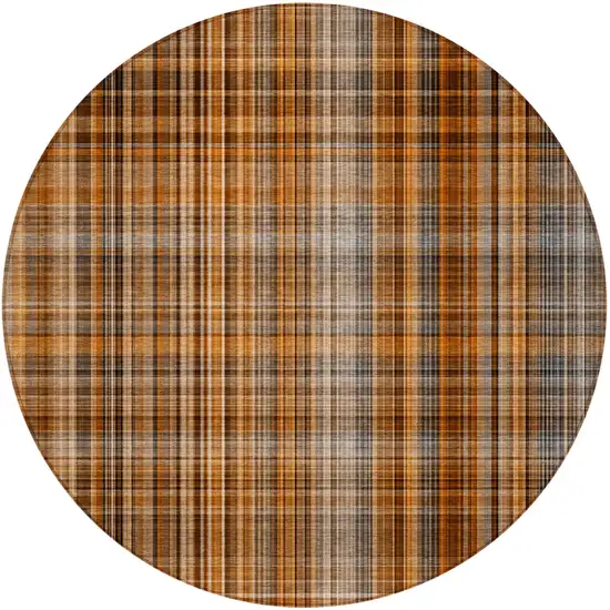 8' Round Terra Cotta Round Plaid Washable Non Skid Indoor Outdoor Area Rug Photo 4