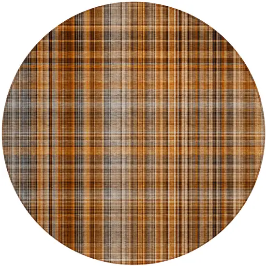 Terra Cotta Round Plaid Washable Non Skid Indoor Outdoor Area Rug Photo 2